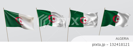 Set of Algeria waving flag on isolated background vector illustration 132418121
