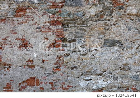 Old crumbling brick and stone texture wall showing decay 132418641