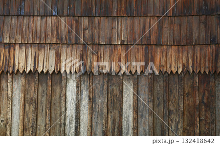 Old weathered wooden shingles creating rustic texture Old weathered wooden shingles creating rustic texture 132418642