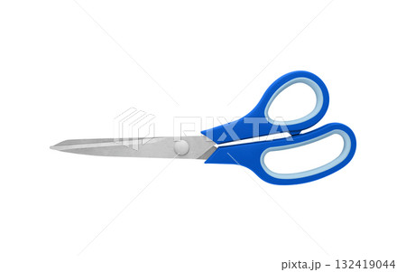 Blue Handled Scissors Closed on White Background Blue Handled Scissors Closed on White Background 132419044