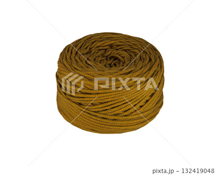 Mustard Brown Yarn Ball on White Background 132419048