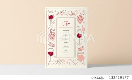 Elegant wine-themed menu layout with fine line illustrations of grapes, wine glasses, and subtle textures in rose tones. Refined, artistic and tasteful design. Generative AI. Elegant wine-themed menu layout with fine line illustrations of grapes, wine glasses, and subtle textures in rose tones. Refined, artistic and tasteful design. Generative AI. 132419177