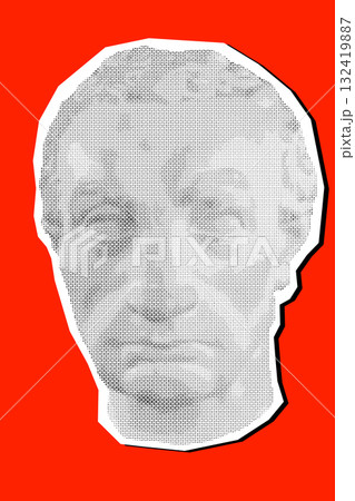 Antique face. Vector illustration. Digital graphic for posters, banners, flyers, cover, historic artwork, ancient picture. Vintage engraving Plaster head. Geometric halftone triangular texture Antique face. Vector illustration. Digital graphic for posters, banners, flyers, cover, historic artwork, ancient picture. Vintage engraving Plaster head. Geometric halftone triangular texture 132419887