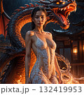 a fantasy girl in a lingerie with a fire dragon 132419953