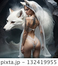 beautiful female fox demon in white lingerie 132419955