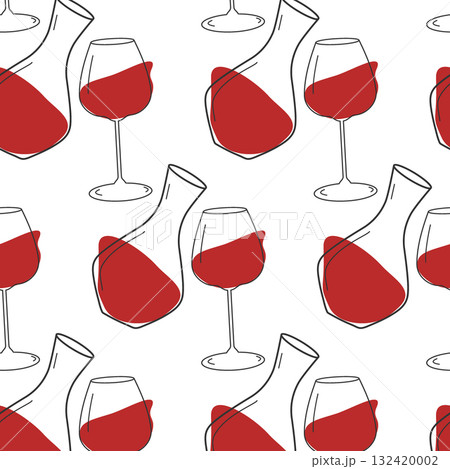 Outline Wine Goblet and Decanter with spots like Red wine Seamless Pattern Wine Day Minimal Backdrop 132420002