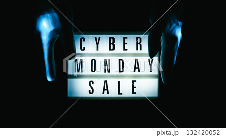 Cyber Monday Sale Lightbox Hands Blue Light 132420052