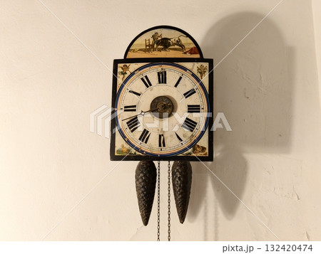 ornate painted chaletstyle pendulum clock, heritage handcrafted clock with floral dial and roman ornate painted chaletstyle pendulum clock, heritage handcrafted clock with floral dial and roman 132420474