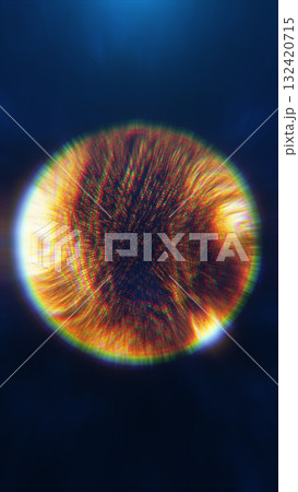 Abstract glowing sphere with vibrant red, orange, and yellow light patterns, radiating energy in space Abstract glowing sphere with vibrant red, orange, and yellow light patterns, radiating energy in space 132420715