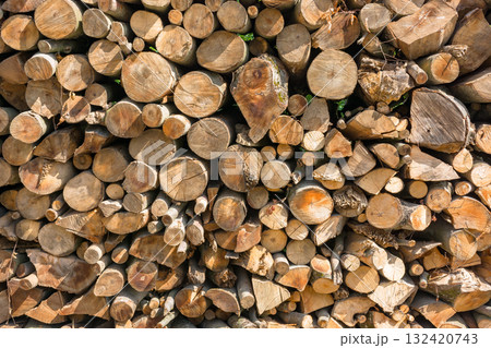 firewood outdoor background. natural fuel and energy concept. woodpile texture 132420743