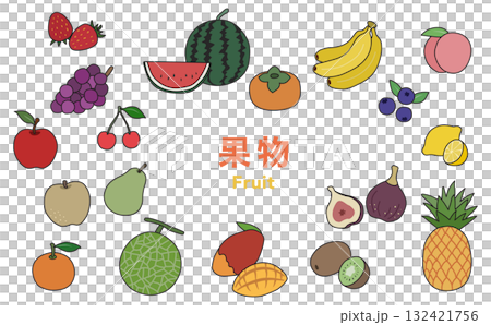 Flat illustration: Fruit set (outline) 132421756