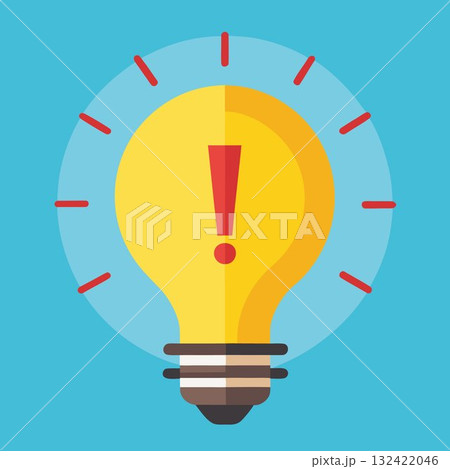 Light bulb with exclamation mark inside. Flat vector illustration 132422046
