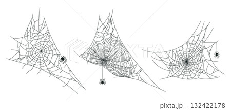 Halloween spider web. Spooky horror october party spider cobweb decor flat vector illustration set. Halloween hanging spider web on white Halloween spider web. Spooky horror october party spider cobweb decor flat vector illustration set. Halloween hanging spider web on white 132422178