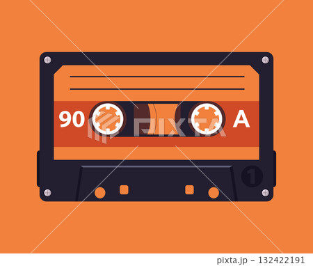 Retro music cassette background. Vintage audio tape backdrop, pop music album tape design flat vector illustration. Cartoon old school music audio tape poster Retro music cassette background. Vintage audio tape backdrop, pop music album tape design flat vector illustration. Cartoon old school music audio tape poster 132422191