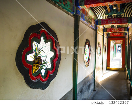 Stunning detail of the windows of the corridor of supreme harmony, Summer Palace, Beijing, China Stunning detail of the windows of the corridor of supreme harmony, Summer Palace, Beijing, China 132422397