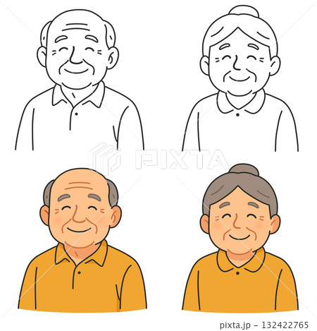 微笑むお年寄りの上半身「AI生成画像」 132422765