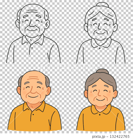 微笑むお年寄りの上半身「AI生成画像」 132422765