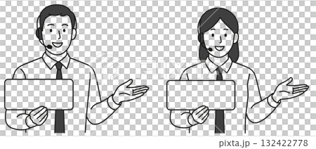 ホワイトボードを持って案内する男女「AI生成画像」 132422778