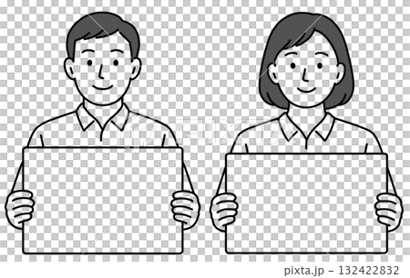 胸の前にホワイトボードを持つ男女「AI生成画像」 胸の前にホワイトボードを持つ男女「AI生成画像」 132422832