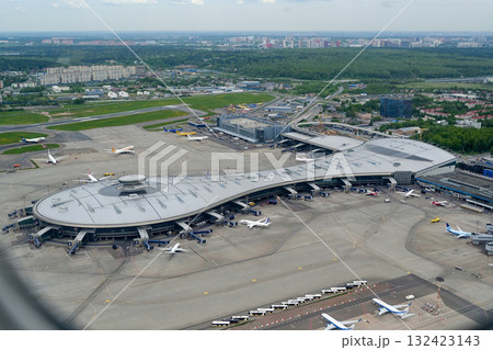 Planes at Vnukovo International Airport. Bird's-eye view. Planes at Vnukovo International Airport. Bird's-eye view. 132423143
