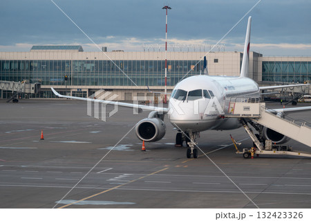Sukhoi Superjet 100 aircraft operated by Severstal Airlines at Pulkovo Airport. 132423326