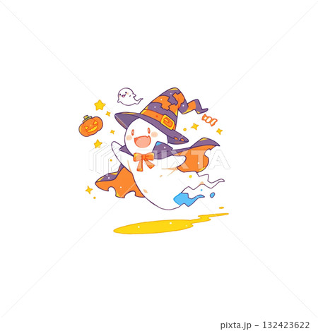 仮装しているおばけのイラスト、素材、背景なし、ハロウィン 132423622