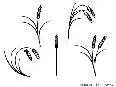 稲穂のシンプルなシルエットセット 132423673