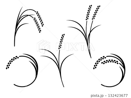 稲穂のシンプルなシルエットセット 稲穂のシンプルなシルエットセット 132423677