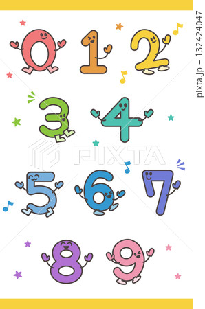 かわいい数字キャラクターのカラフルイラストセット 132424047