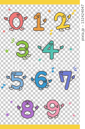 かわいい数字キャラクターのカラフルイラストセット 132424047