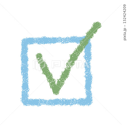 Crayon style check box icon with green tick...のイラスト素材 [132424209] - PIXTA