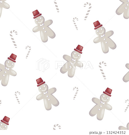 Seamless Christmas pattern with gingerbread men and candy canes Seamless Christmas pattern with gingerbread men and candy canes 132424352