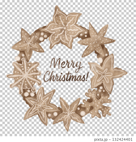 Watercolor illustration of a gingerbread wreath for Christmas. Hand-drawn. Watercolor illustration of a gingerbread wreath for Christmas. Hand-drawn. 132424401