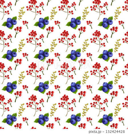 Watercolor-style pattern featuring autumn and winter forest berries. 132424428