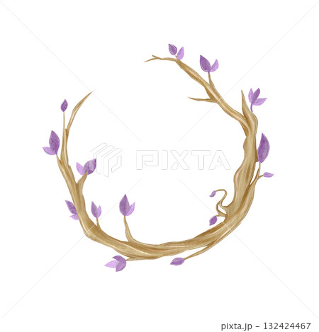 Watercolor illustration of pastel flowers wreath for Halloween. Element for cards and invitations. 132424467