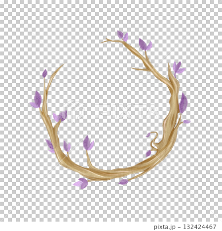 Watercolor illustration of pastel flowers wreath for Halloween. Element for cards and invitations. 132424467