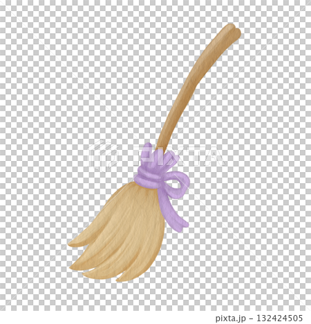 Cute watercolor illustration of a witch's broom Cute watercolor illustration of a witch's broom 132424505