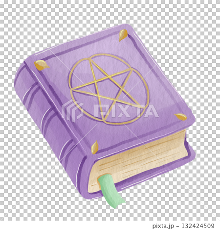 Purple spell book. Halloween element in the style of watercolor illustration. 132424509