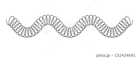 Coil spring in wave shape isolated on white background. Flexible metal or plastic wire spiral. Slinky toy silhouette. Vector graphic illustration 132424691