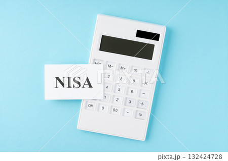 水色背景にNISAの文字と電卓 水色背景にNISAの文字と電卓 132424728