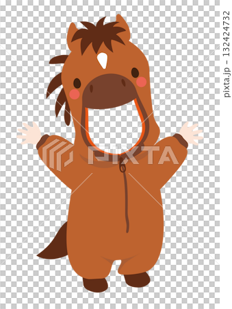 A vector of a horse costume suitable for New Year's cards for the Year of the Horse in 2026, with the mouth transparent and the ability to insert a photo. A vector of a horse costume suitable for New Year's cards for the Year of the Horse in 2026, with the mouth transparent and the ability to insert a photo. 132424732