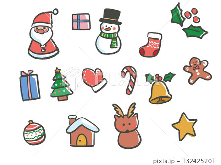 可愛い手描きのクリスマスイラストセット 132425201