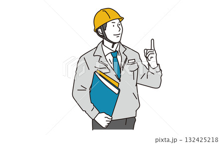 指差しをする建設業の男性作業員のイラスト素材 132425218