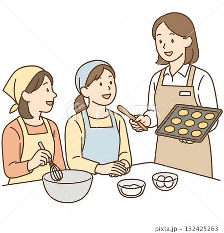 就労支援　お菓子を作っている様子のイラスト 132425263