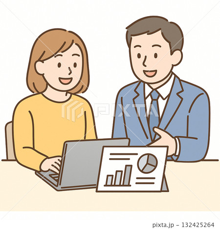 就労支援　ビジネスソフトで資料づくりを練習するイラスト 132425264