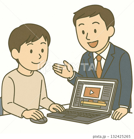 就労支援 動画編集を練習するイラスト 就労支援 動画編集を練習するイラスト 132425265