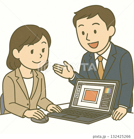 就労支援　デザインソフトでイラスト制作を練習するイラスト 132425266