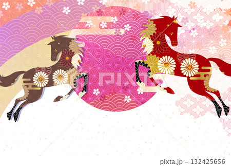 午　年賀状　干支　背景 132425656