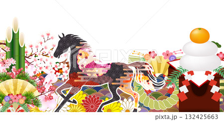 午　年賀状　干支　背景 132425663