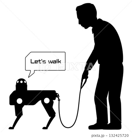 ロボット犬に散歩される老人 132425720